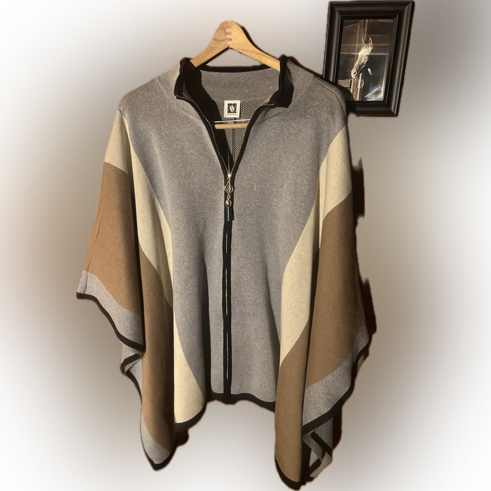 Anne Klein Gray and Brown Knit Sweater
